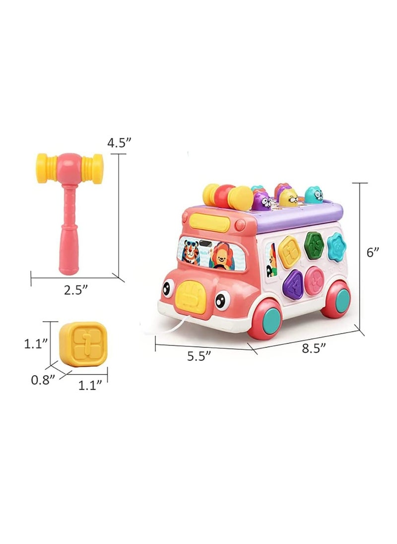 Generic - Cute Stone Push Pull Bus Toy Baby Musical Learning Toy with Sound, Light, Whack-a-Mole Game, Shape Matching, Gear, Toy Clock for Toddlers - Image 1