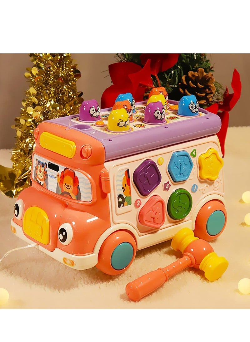 Generic - Cute Stone Push Pull Bus Toy Baby Musical Learning Toy with Sound, Light, Whack-a-Mole Game, Shape Matching, Gear, Toy Clock for Toddlers - Image 1