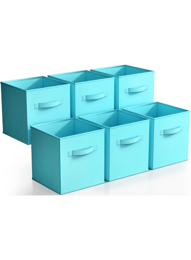 Sorbus Foldable Storage Cubes - 6 Fabric Baskets for Organizing Pantry, Closet, Shelf, Nursery, Playroom, Toy Box, Cubby - 11 Inch Dual Handle Collapsible Closet Organizers and Storage Bins (Aqua) - Image 1