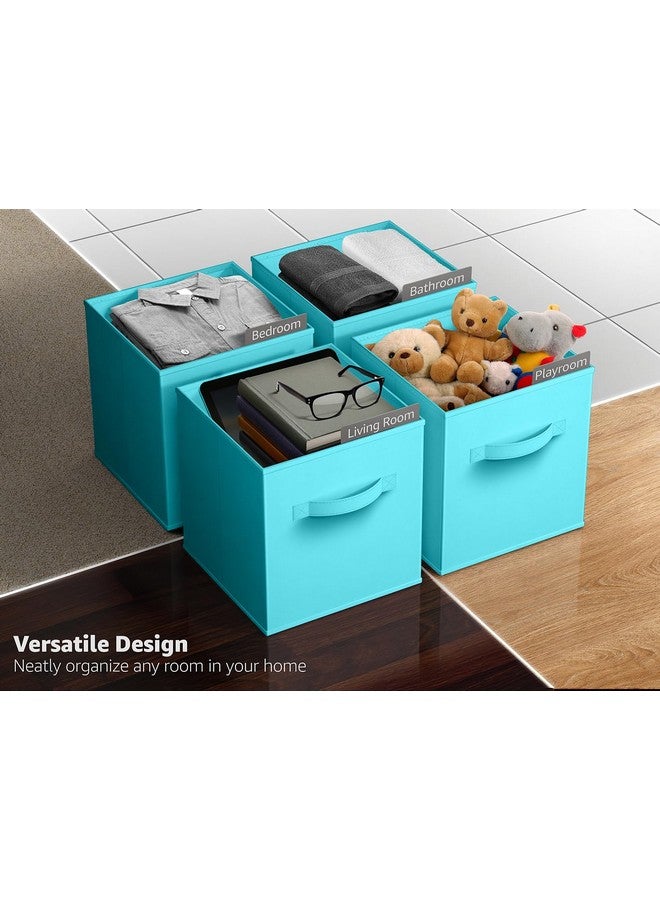 Sorbus Foldable Storage Cubes - 6 Fabric Baskets for Organizing Pantry, Closet, Shelf, Nursery, Playroom, Toy Box, Cubby - 11 Inch Dual Handle Collapsible Closet Organizers and Storage Bins (Aqua) - Image 5