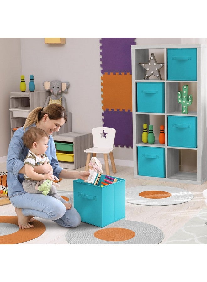Sorbus Foldable Storage Cubes - 6 Fabric Baskets for Organizing Pantry, Closet, Shelf, Nursery, Playroom, Toy Box, Cubby - 11 Inch Dual Handle Collapsible Closet Organizers and Storage Bins (Aqua) - Image 2