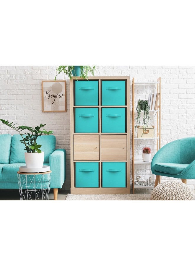 Sorbus Foldable Storage Cubes - 6 Fabric Baskets for Organizing Pantry, Closet, Shelf, Nursery, Playroom, Toy Box, Cubby - 11 Inch Dual Handle Collapsible Closet Organizers and Storage Bins (Aqua) - Image 4