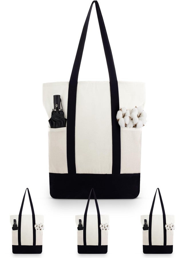 Capoda 4 Pieces Canvas Tote Bags with 2 Pocket and Zipper Top - Heavy Duty Reusable Grocery Bags with Handles Sublimation Bag Bulk for Shopping Picnics Beach Business Purposes, Washable, Foldable - Image 1
