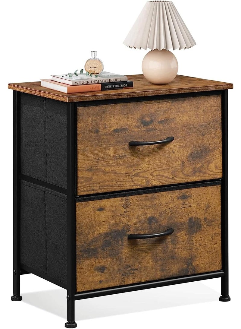 شو وو خزانة أدراج بثلاث طبقات، منظم تخزين من قماش غير منسوج، خزانة بجانب السرير، طاولة جانبية معدنية، طاولة قهوة، طاولة جانبية، صندوق قماش قابل للإزالة، رف تخزين بدرجين للمنزل والمكتب - Image 3