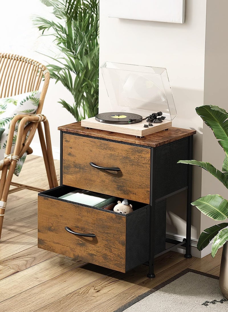 شو وو خزانة أدراج بثلاث طبقات، منظم تخزين من قماش غير منسوج، خزانة بجانب السرير، طاولة جانبية معدنية، طاولة قهوة، طاولة جانبية، صندوق قماش قابل للإزالة، رف تخزين بدرجين للمنزل والمكتب - Image 1