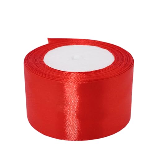 Model Worker 2" Wide Solid Single Face Satin Ribbon 25 Yards for Wedding Details, Sewing Projects, Gift Wrapping, Invitation Embellishments and Crafting Projects (Red) - Image 1