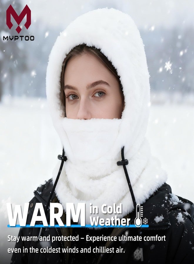 MVPTOO Balaclava Fleece Ski Mask for Men Women Winter Face Masks Windproof Hooded Scarf Cold Weather Hat Neck Warmer(Black), White, One size - Image 3