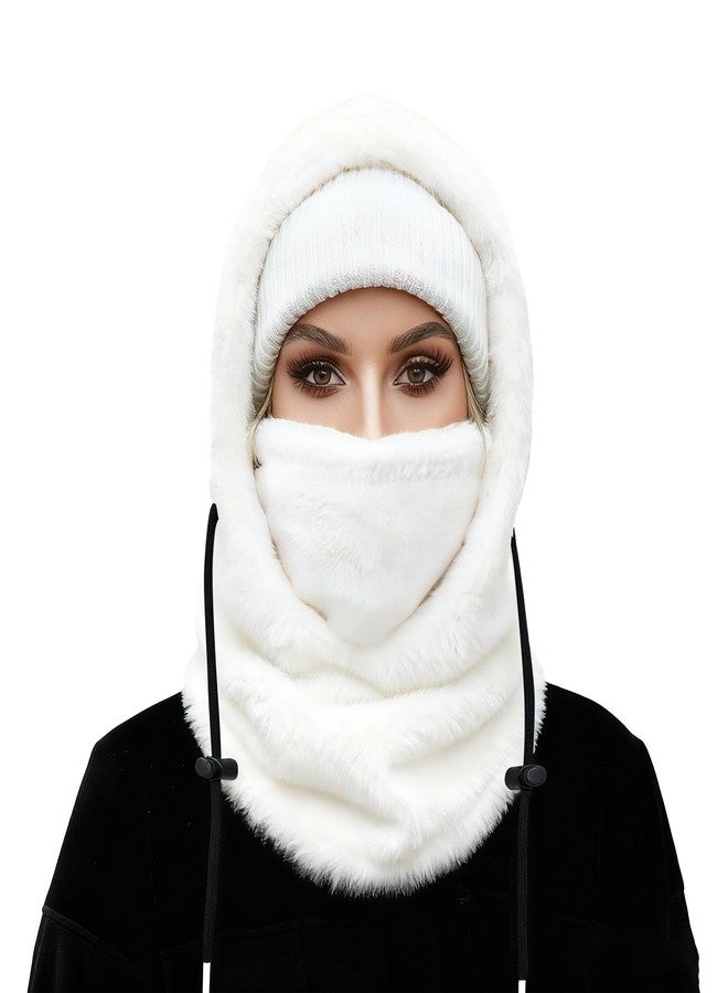 MVPTOO Balaclava Fleece Ski Mask for Men Women Winter Face Masks Windproof Hooded Scarf Cold Weather Hat Neck Warmer(Black), White, One size - Image 1