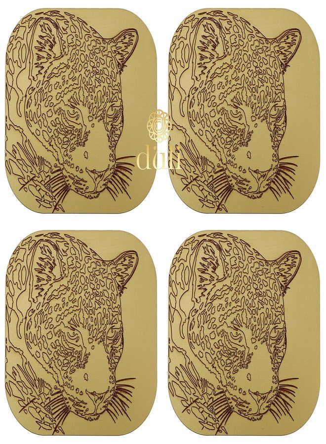 DULI Lasercut MDF Wooden Coasters for Tea Coffee Tea Coasters, Coffee Coasters, Kitchen, Dinning (Set of 4) (Gold Leopard) - Image 1
