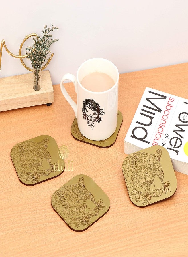DULI Lasercut MDF Wooden Coasters for Tea Coffee Tea Coasters, Coffee Coasters, Kitchen, Dinning (Set of 4) (Gold Leopard) - Image 3