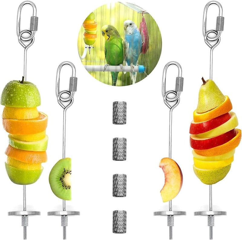 Parrot Stainless Steel Fruit Fork – Small (OPP Bag) x2 + Large (OPP Bag) x2, for Bird, Skewer