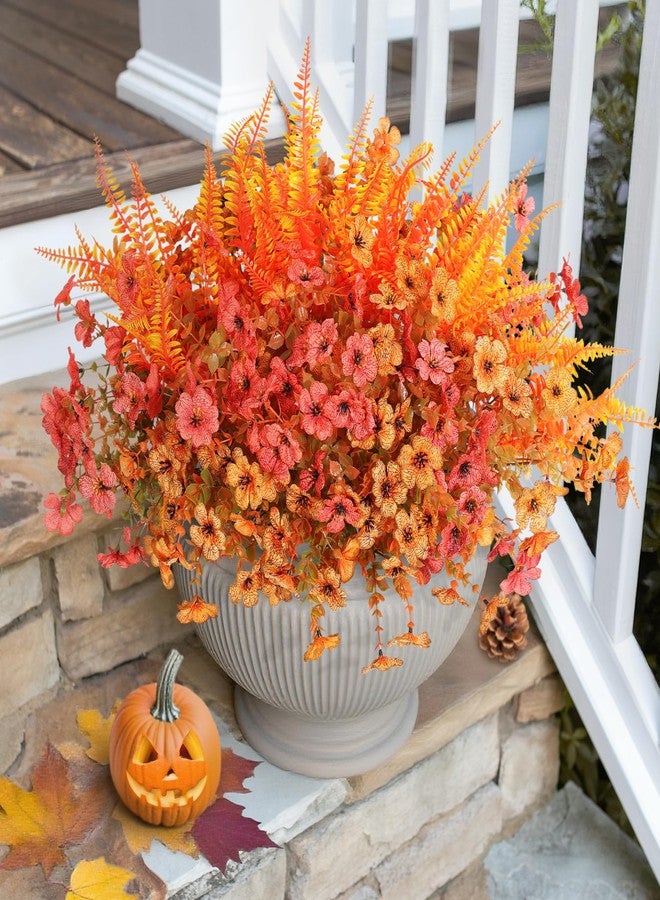 HyeFlora Artificial Faux Outdoor Flowers Plants for Spring Summer Decoration, 14 Bundles Fake Silk Colorful Daisy Ferns UV Resistant Realistic for Home Porch Patio Yard Window Box (Fall orange Fall yellow) - Image 3