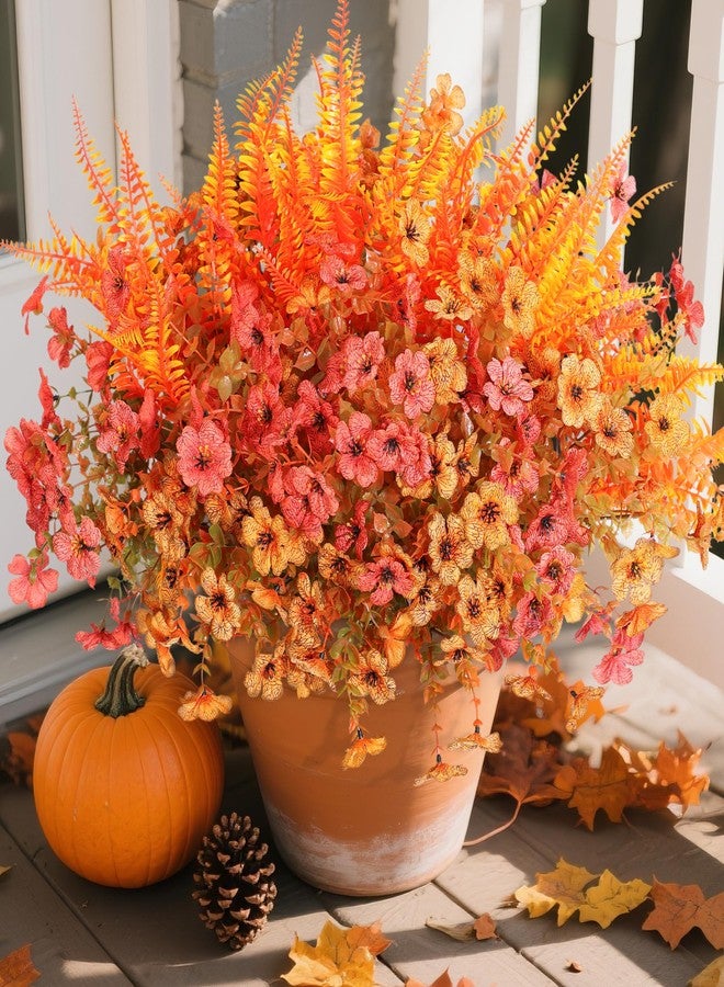 HyeFlora Artificial Faux Outdoor Flowers Plants for Spring Summer Decoration, 14 Bundles Fake Silk Colorful Daisy Ferns UV Resistant Realistic for Home Porch Patio Yard Window Box (Fall orange Fall yellow) - Image 1