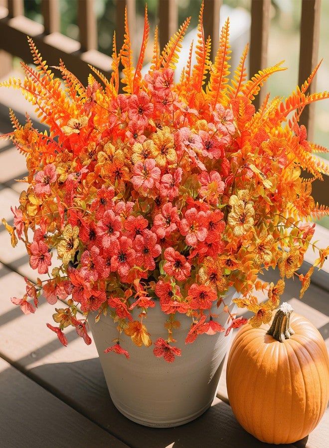 HyeFlora Artificial Faux Outdoor Flowers Plants for Spring Summer Decoration, 14 Bundles Fake Silk Colorful Daisy Ferns UV Resistant Realistic for Home Porch Patio Yard Window Box (Fall orange Fall yellow) - Image 2