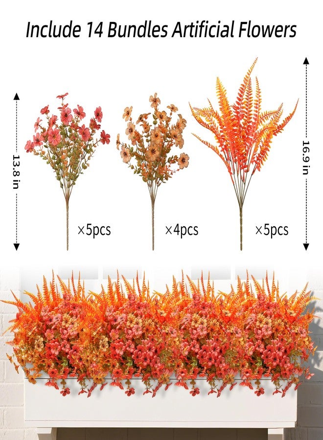 HyeFlora Artificial Faux Outdoor Flowers Plants for Spring Summer Decoration, 14 Bundles Fake Silk Colorful Daisy Ferns UV Resistant Realistic for Home Porch Patio Yard Window Box (Fall orange Fall yellow) - Image 4