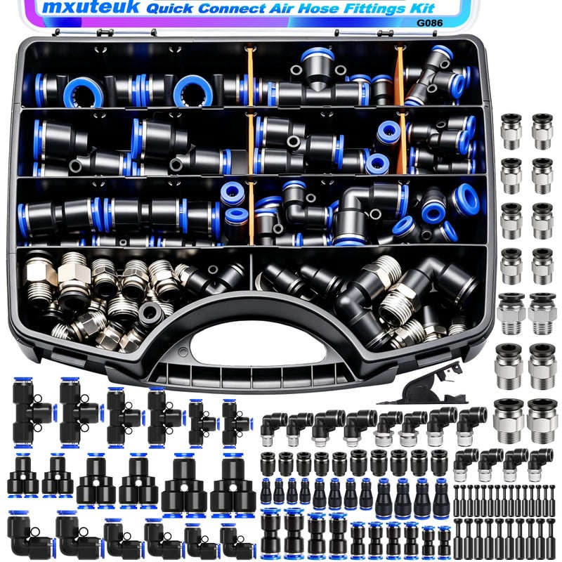 mxuteuk 81PCS Quick Connect Air Hose Fittings Kit18143812 Push to Connect FittingAir Line Quick Connect FittingsQuick Release Pneumatic Kit - Image 2