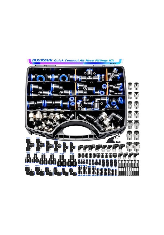 mxuteuk 81PCS Quick Connect Air Hose Fittings Kit18143812 Push to Connect FittingAir Line Quick Connect FittingsQuick Release Pneumatic Kit - Image 1