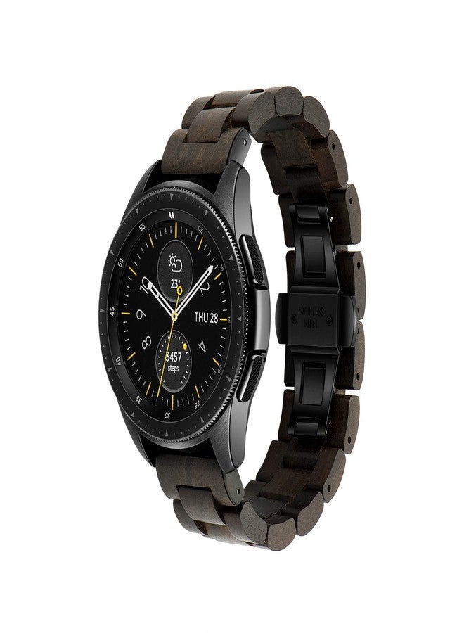Kinobo Band 20mm Compatible with Samsung Galaxy Watch/Gear S2 S3/ Active/ Active 2, Natural Wooden Stainless Steel Link Bracelet Strap for Samsung Galaxy Watch 40/42/44mm (Brown+Black) - Image 1