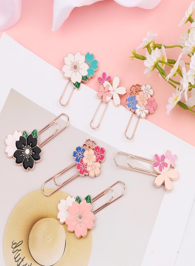 LUSTRIB 7 Pcs Cherry Blossom Cute Paper Clips, Pretty Book Decorative Paper Clips, Exquisite Rose Gold Metal Paper Clip with Unique Cherry Blossom Patterns for Bookmark Clamp Desk Stationery Accessories - Image 4