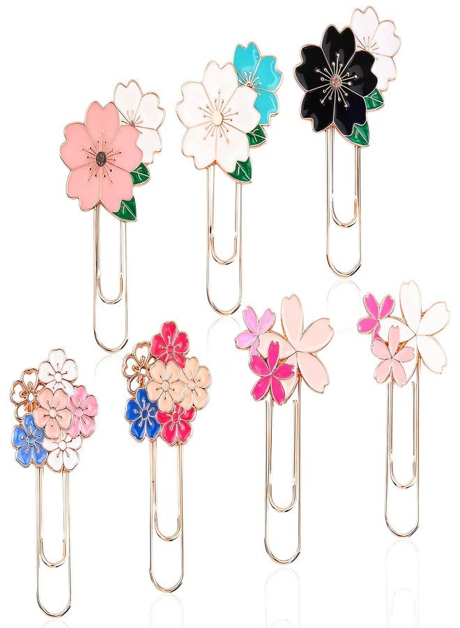 LUSTRIB 7 Pcs Cherry Blossom Cute Paper Clips, Pretty Book Decorative Paper Clips, Exquisite Rose Gold Metal Paper Clip with Unique Cherry Blossom Patterns for Bookmark Clamp Desk Stationery Accessories - Image 1
