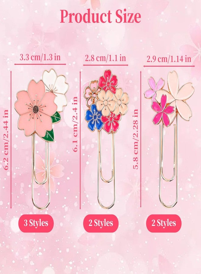 LUSTRIB 7 Pcs Cherry Blossom Cute Paper Clips, Pretty Book Decorative Paper Clips, Exquisite Rose Gold Metal Paper Clip with Unique Cherry Blossom Patterns for Bookmark Clamp Desk Stationery Accessories - Image 2