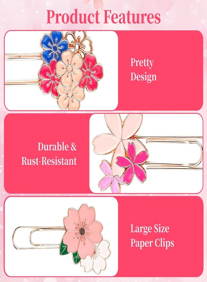LUSTRIB 7 Pcs Cherry Blossom Cute Paper Clips, Pretty Book Decorative Paper Clips, Exquisite Rose Gold Metal Paper Clip with Unique Cherry Blossom Patterns for Bookmark Clamp Desk Stationery Accessories - Image 3