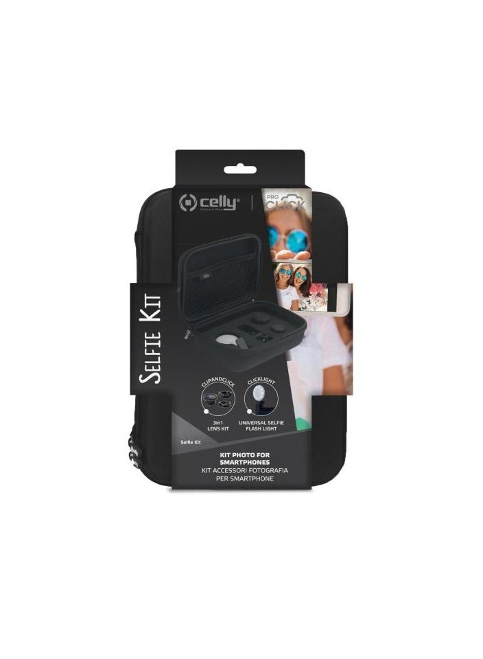 Celly SELFIEKIT - Portable Photo Kit (2 Accessories) Flash Light & Photo Lens - Image 1