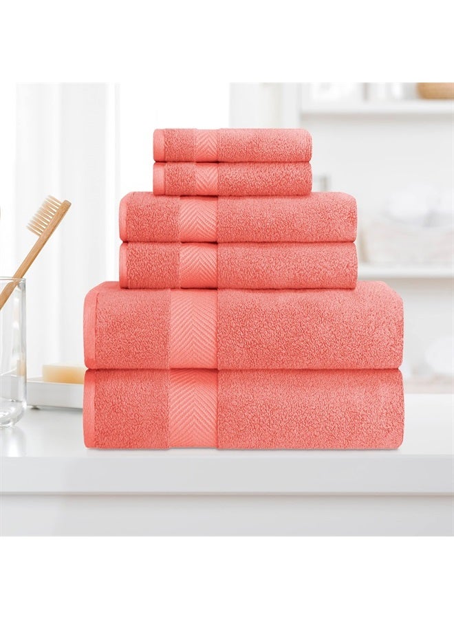 Superior Zero Twist 100% Cotton Towel Set - 6-Piece Set, Extra Soft Bath Towels, Face Towels and Hand Towels, Long-Staple Cotton Towels, Coral - Image 1