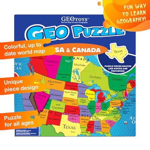 GeoToys جيوبازل، ألغاز تركيب على شكل الولايات المتحدة وكندا، 69 قطعة لغز جغرافي، لعبة جغرافيا، لغز خريطة - ألغاز تركيب للأطفال من عمر 6-9 سنوات، هدايا صغيرة للأطفال - Image 3