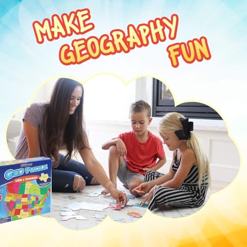 GeoToys جيوبازل، ألغاز تركيب على شكل الولايات المتحدة وكندا، 69 قطعة لغز جغرافي، لعبة جغرافيا، لغز خريطة - ألغاز تركيب للأطفال من عمر 6-9 سنوات، هدايا صغيرة للأطفال - Image 2