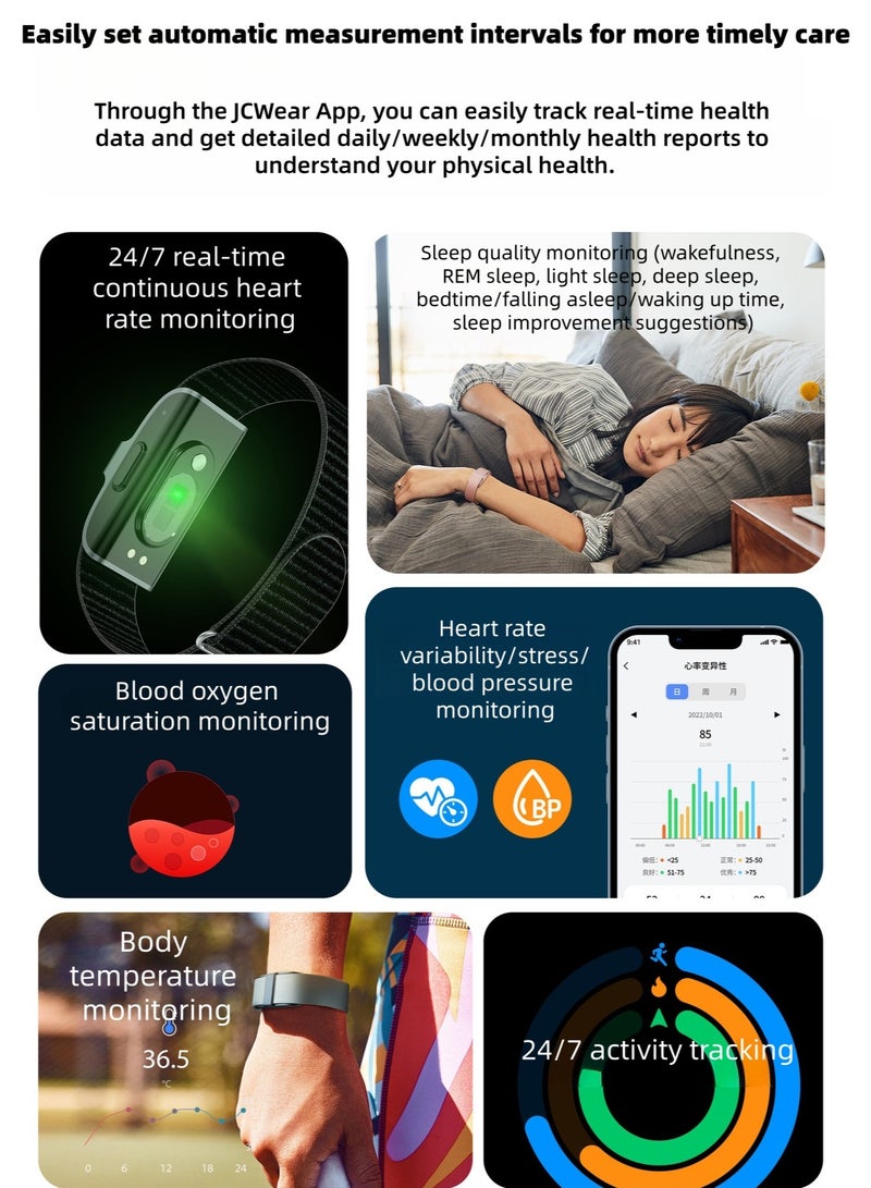 أواسيس لينك سوار ذكي لمراقبة معدل ضربات القلب وضغط الدم ومقياس الخطوات وجهاز تتبع اللياقة البدنية للرجال والنساء سوار إلكتروني (أسود) - Image 2