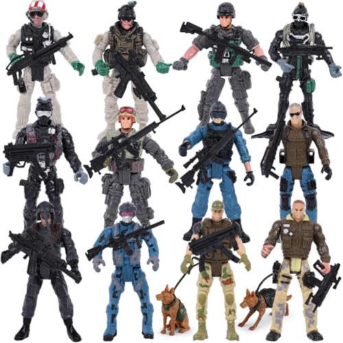 3 otters 12PCS Army Men Toy Soldiers Action Figures with Military Weapons Accessories Army Dogs Stocking Stuffers for Kids Birthday Gifts - Image 1