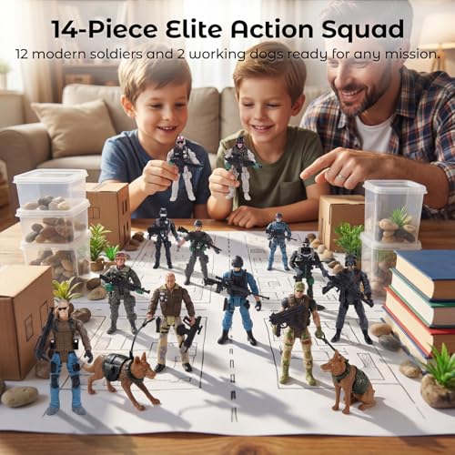 3 otters 12PCS Army Men Toy Soldiers Action Figures with Military Weapons Accessories Army Dogs Stocking Stuffers for Kids Birthday Gifts - Image 5