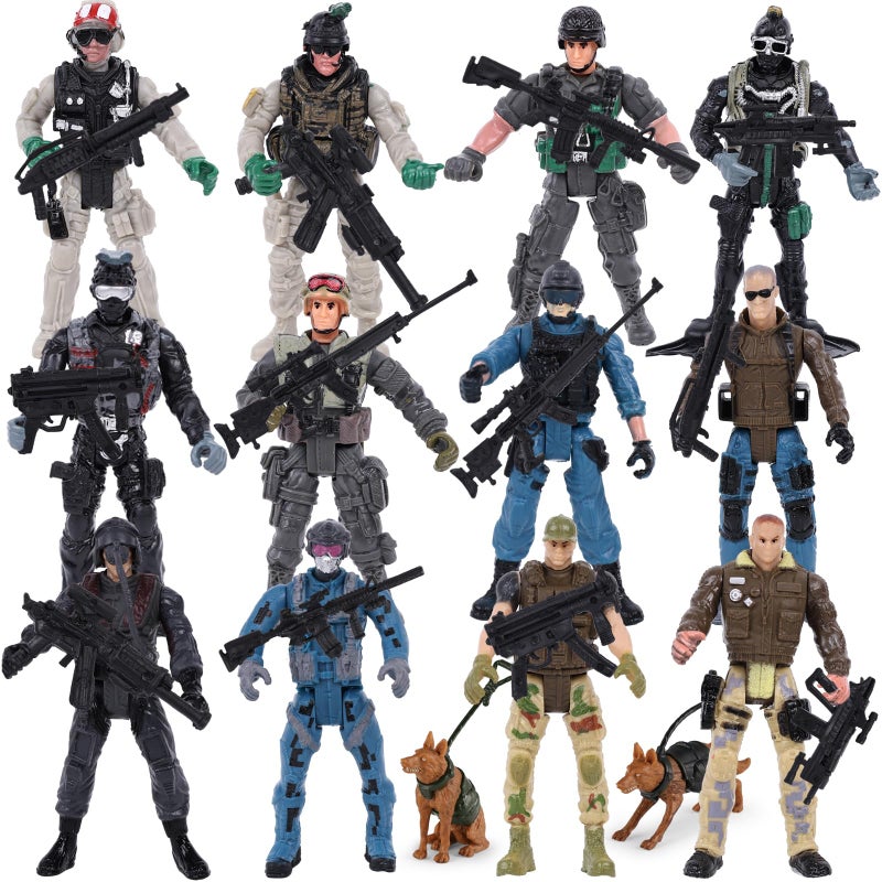 3 otters 12PCS Army Men Toy Soldiers Action Figures with Military Weapons Accessories Army Dogs Stocking Stuffers for Kids Birthday Gifts - Image 3