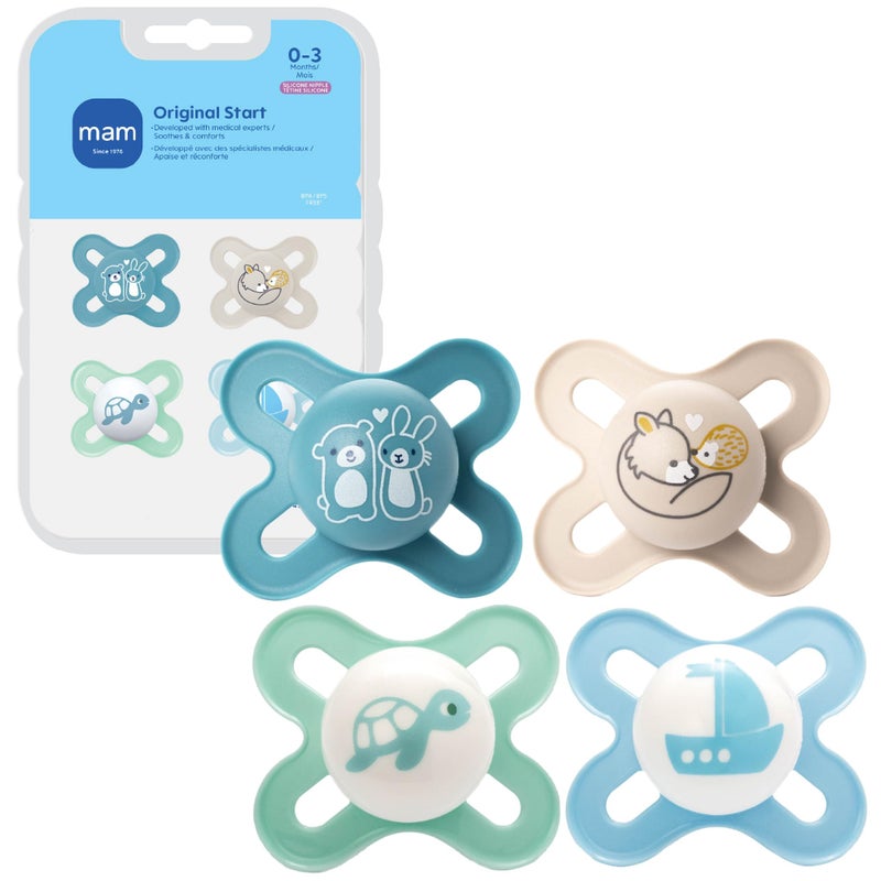 MAM Original Start Matte Baby Pacifiers 0-3 Months Newborns, BPA-Free Skin Soft Silicone Nipple, Developed with Medical Experts, Easy to Clean, 4 Count - Image 1