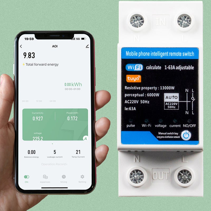 الحماية المعيارية الذكية ذات الواي فاي مع إغلاق ذاتي تلقائي من شركة تويا، مع شاشة LCD، ومقيط طاقة متعدد الوظائف لمراقبة التيار والجهد، وقيم الحماية قابلة للتعيين، ويمكن التحكم بها عبر تطبيق الهاتف المحمول مع خاصية الدفع المسبق - Image 5