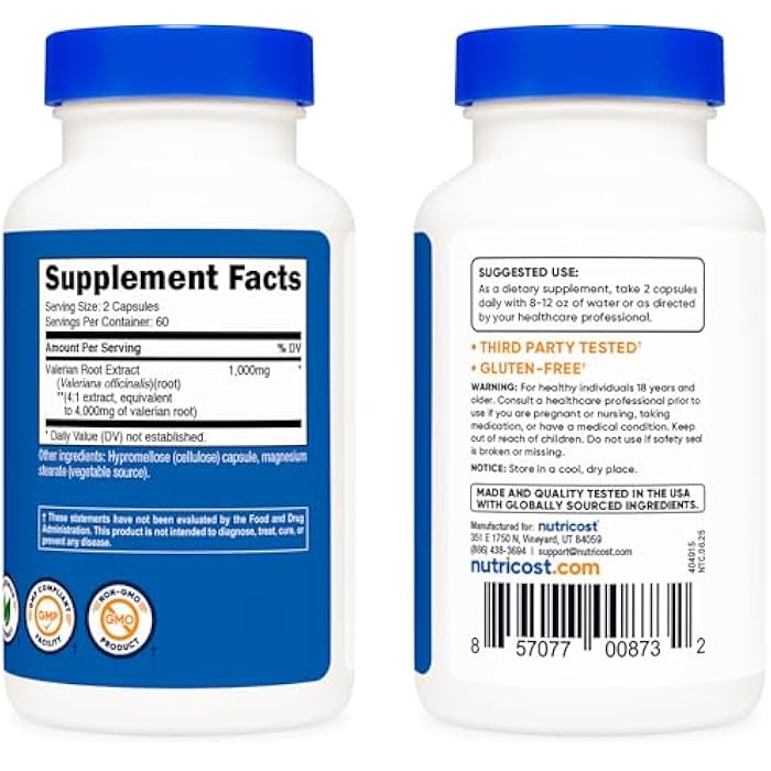 Nutricost Valerian Root Extract 120 Capsules for 60 Servings Per Bottle - Vegetarian, GMO Free and Gluten Free - Image 4