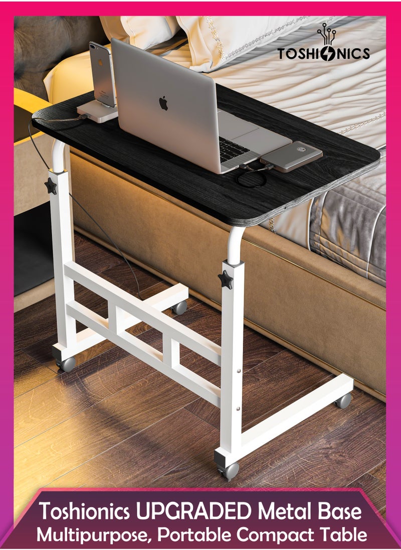 Upgraded Adjustable Laptop Desk – Sturdy Metal Base, Portable & Multi-Purpose Computer Table | Height Adjustable, Movable Overbed, Sofa, Coffee, Study, Workstation & Bedside Table for Home & Office