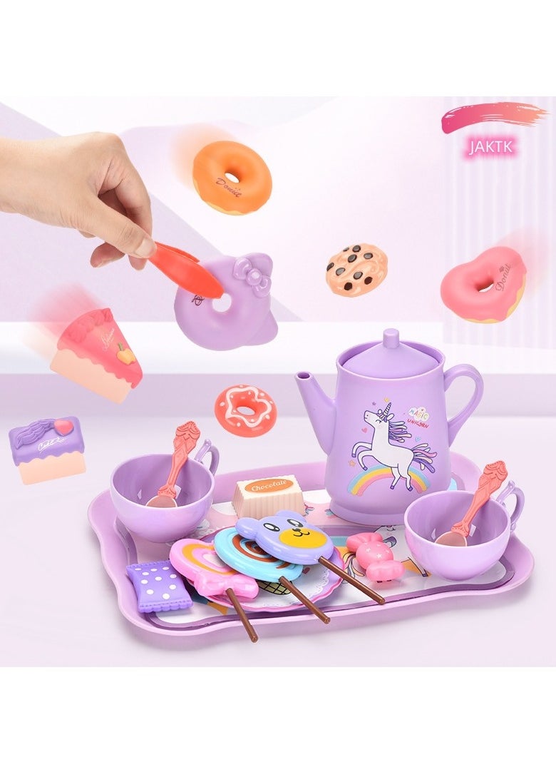 JAKTK Unicorn Kids  Party Set,48 PCS,Kids Kitchen Pretend Toy with COFFI Set, Desserts & Carrying Case,Princess Tea Time Kitchen Pretend Play Tea Set Toys (Unicorn)  - Image 3