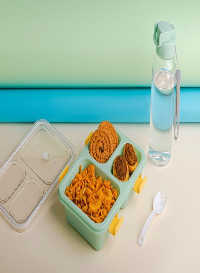 NHD Lunch Box with 500ml Bottle Water Blue Combo, 3 Compartment Leak Resistant Microwave Safe BPA-Free Tiffin Box Ideal for Office, School, Travel, School with a Spoon and Bottle (Pista) - Image 2