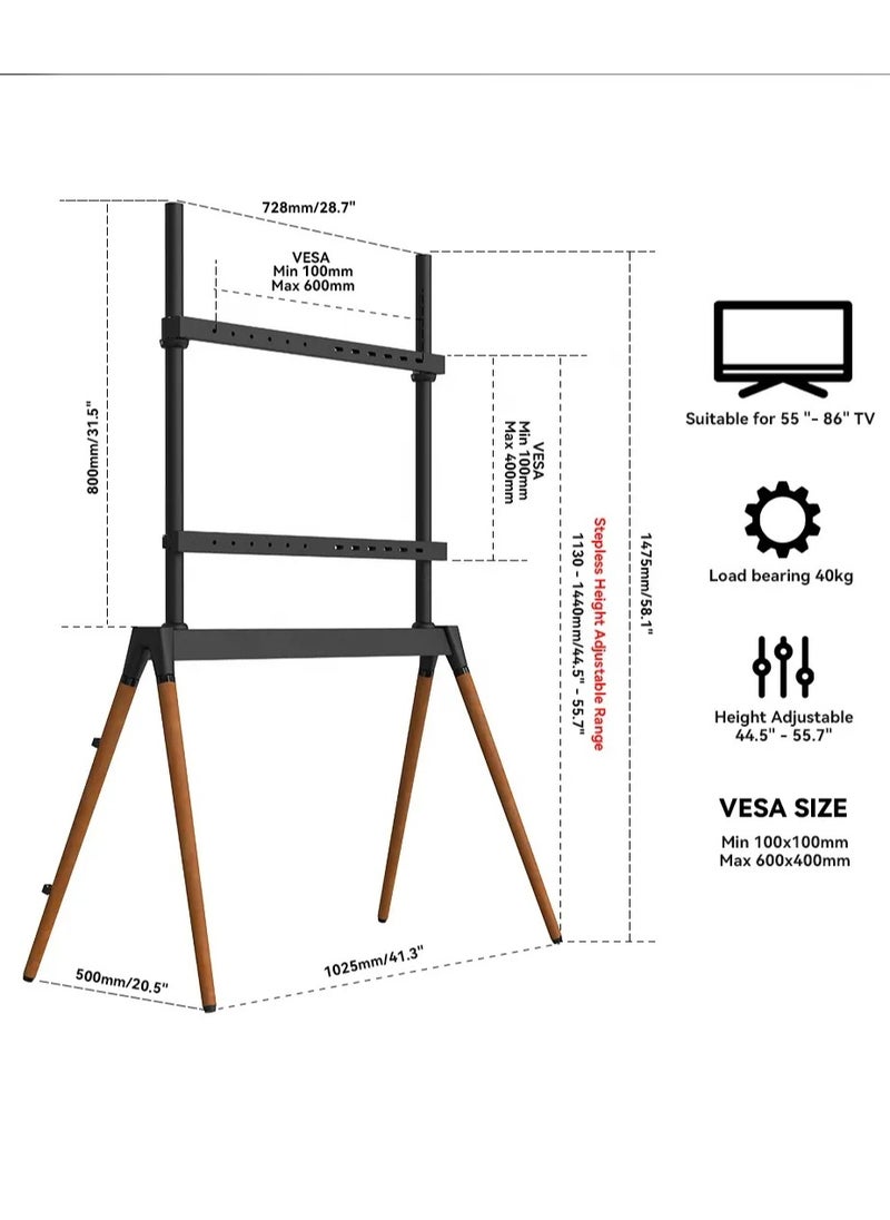 Classic Easel Studio Black 55 - 86 inch Floor Standing TV Mount Cart with 4 Wood Legs VESA 600x400mm - pzsku/Z1F360C353B0897BD5E8FZ/45/_/1727984446/d1dcb996-b50a-49fc-a6cb-1cdc7f1bb827