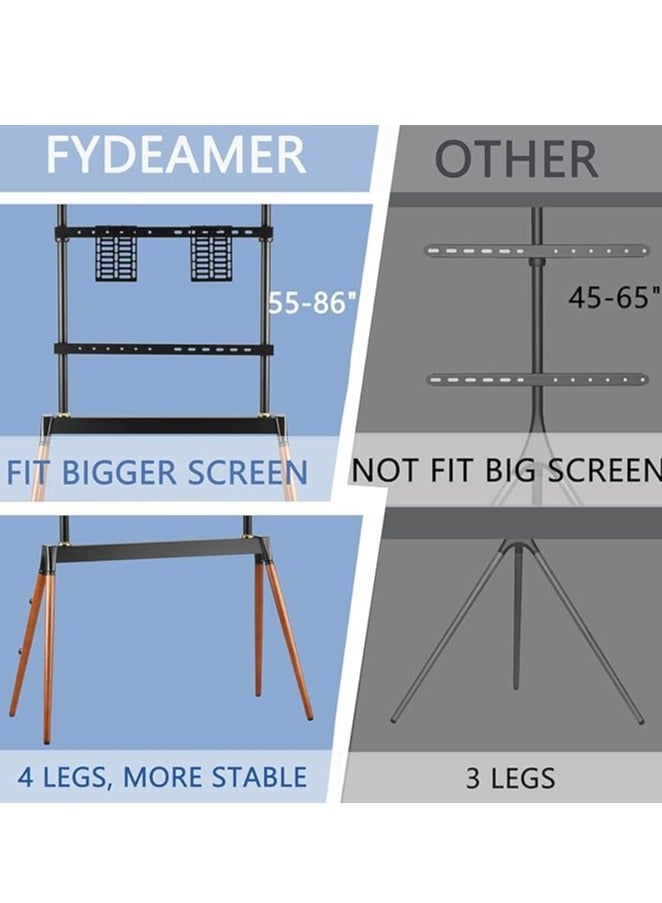Hamood Classic Easel Studio Black 55 - 86 inch Floor Standing TV Mount Cart with 4 Wood Legs VESA 600x400mm - Image 4