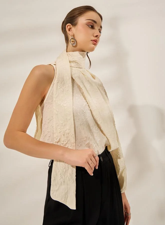 Styli Off White One Sleeve Asymmetric Top
