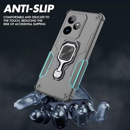 Pikkme Back Cover for Realme GT 7 5G / GT 7T 5G Tough Armor 360° Camera Protection Raised Edges & Kickstand Bumper Case (Black) - Image 4