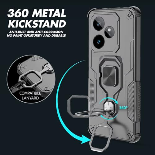 Pikkme Back Cover for Realme GT 7 5G / GT 7T 5G Tough Armor 360° Camera Protection Raised Edges & Kickstand Bumper Case (Black) - Image 2