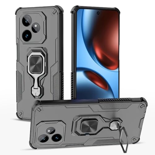Pikkme Back Cover for Realme GT 7 5G / GT 7T 5G Tough Armor 360° Camera Protection Raised Edges & Kickstand Bumper Case (Black) - Image 1