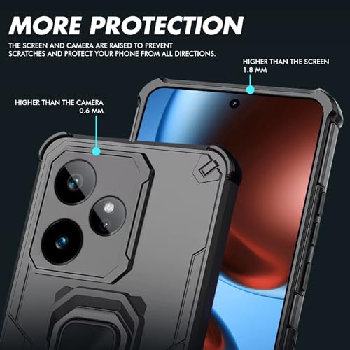 Pikkme Back Cover for Realme GT 7 5G / GT 7T 5G Tough Armor 360° Camera Protection Raised Edges & Kickstand Bumper Case (Black) - Image 3