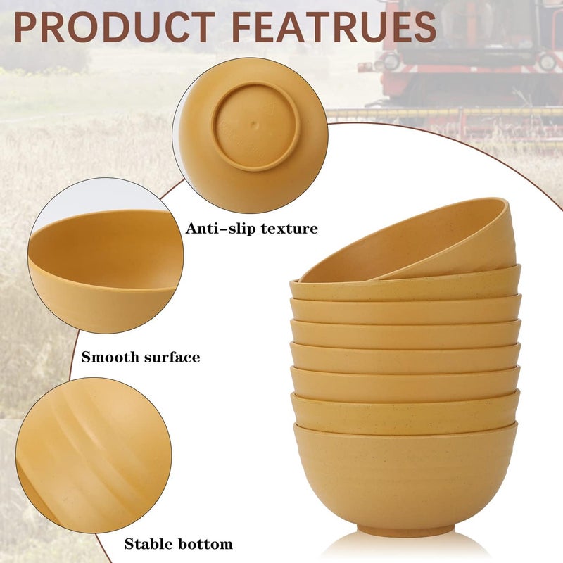 Homienly Cereal Bowl Set Wheat Straw Bowls Set of 8 Alternative to Plastic Bowls Reusable Unbreakable Lightweight Bowl for Kitchen Outdoor Party Micriwave Safe Cereal Bowl Yellow 26 OZ - Image 3
