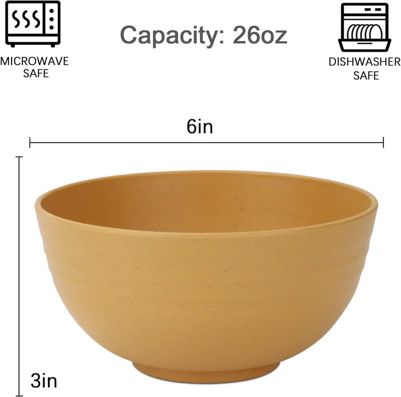 Homienly Cereal Bowl Set Wheat Straw Bowls Set of 8 Alternative to Plastic Bowls Reusable Unbreakable Lightweight Bowl for Kitchen Outdoor Party Micriwave Safe Cereal Bowl Yellow 26 OZ - Image 4