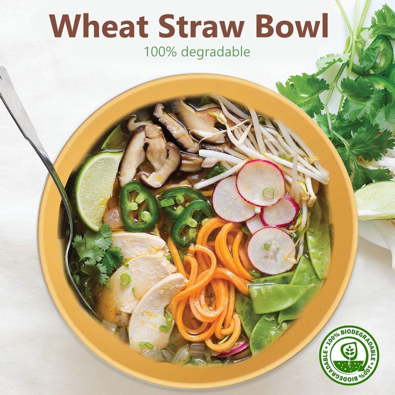 Homienly Cereal Bowl Set Wheat Straw Bowls Set of 8 Alternative to Plastic Bowls Reusable Unbreakable Lightweight Bowl for Kitchen Outdoor Party Micriwave Safe Cereal Bowl Yellow 26 OZ - Image 2